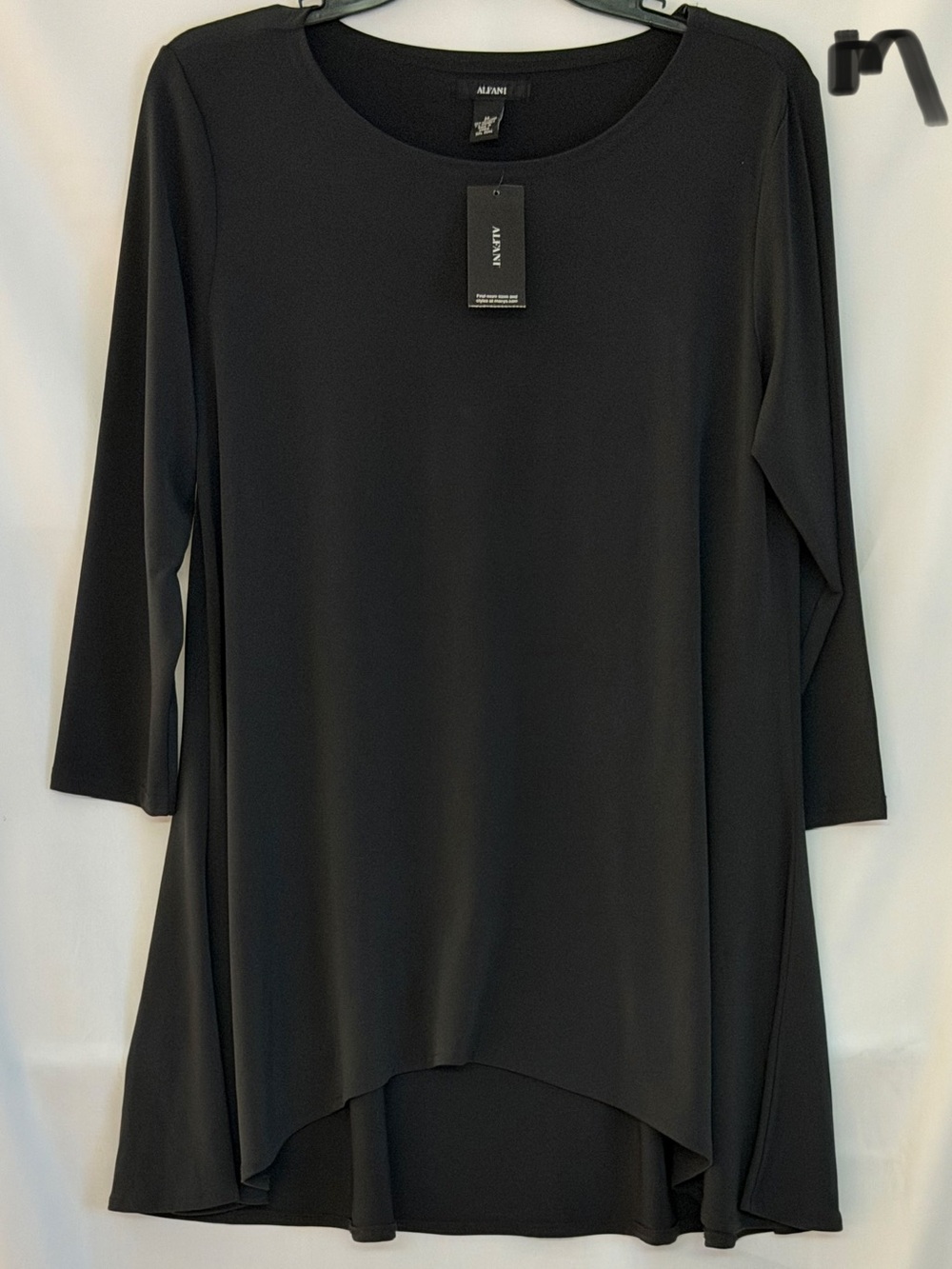 Alfani Black Long-Sleeve High-Low Swing Tunic Top